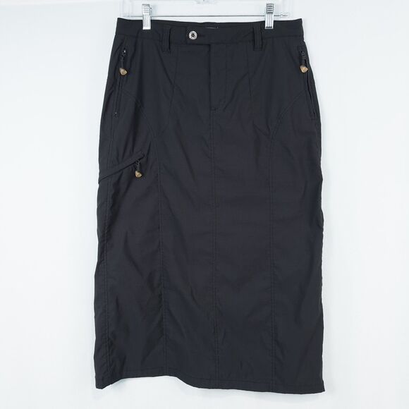 Eddie Bauer Sport Nylon Midi Skirt Womens 4 Black Cargo Modest Athletic Gorpcore - Picture 1 of 16